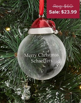 Etched Santa Hat Glass Ball Ornament