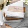 Monogram Wood and Marble Coaster Set 