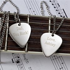 Personalized Silver Guitar Pick Necklace - 10230