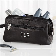 Personalized Toiletry Bag - Black Leather - 10728