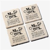 Personalized Stone Coaster Set - Mr & Mrs Wedding Coasters - 14102