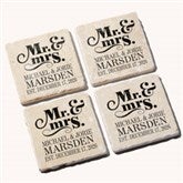 Personalized Stone Coaster Set - Mr & Mrs Wedding Coasters - 14102