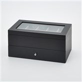 Engraved Black Wooden 10 Slot Watch Box with Drawer