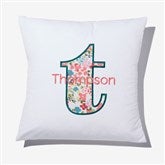Boho Floral Initial  Name Embroidered Applique Throw Pillow - 55751