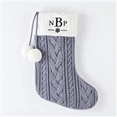 Embroidered Blue Grey Cable Stocking with Faux Fur Cuff by Nikki Boyd - 58680
