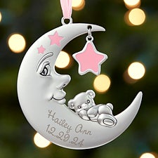 Baby Girl First Christmas Ornament - Personalized Moon - 17985