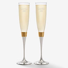 Engraved Wedding Champagne Flutes - Gold Hammered - 18167
