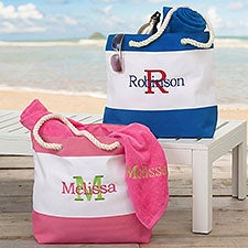 Embroidered Beach Tote Bags - Name & Initial - 18420