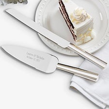 Engraved Wedding Cake Knife & Server - Modern Wedding - 18440