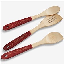 Personalized Red Bamboo Cooking Utensils - Lovebirds - 18857