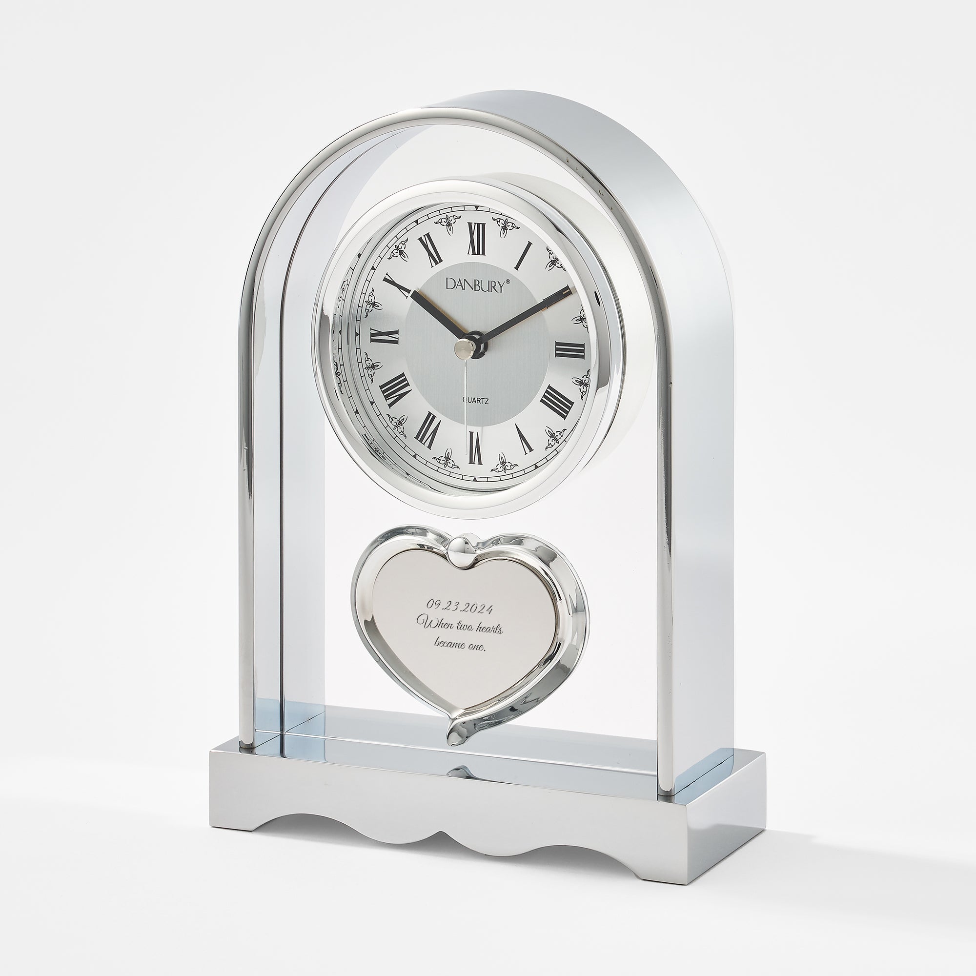 46232 Engraved Silver Arch and Heart Mantel Clock