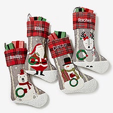 Personalized Plaid Character Christmas Stockings - 20996