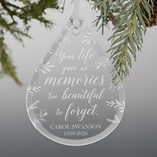 Memorial Teardrop Engraved Glass Ornaments - 21666