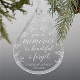 Memorial Teardrop Engraved Glass Ornaments - 21666
