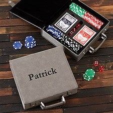 Personalized Grey Leatherette Poker Chip Set - 22429