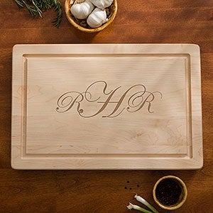Personalized Maple Cutting Board with Serving Handles - Raised Monogram - 13070D-NH-R