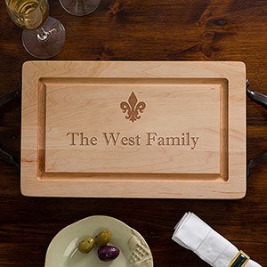 Engraved Family Name 13" Maple Cutting Board with Serving Handles - 13071D-H
