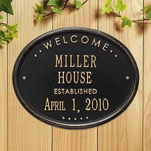 Oval Welcome Personalized Aluminum House Plaque - Black & Gold - 1356D-BG