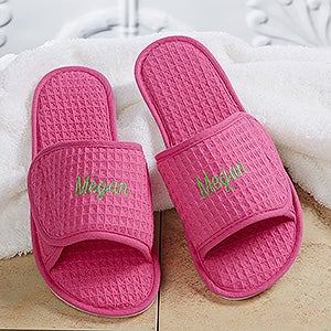 Embroidered Waffle Weave Spa Slippers - 14905-N