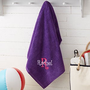 All About Me Embroidered 36x72 Beach Towel- Purple - 15598-PL
