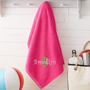 All About Me Embroidered 36x72 Beach Towel- Hot Pink - 15598-HPL