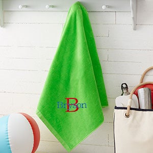 All About Me Embroidered 35x60 Beach Towel- Lime Green - 15598-G