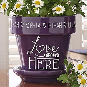 Personalized Flower Pot - Love Grows Here - Purple - 15622-P