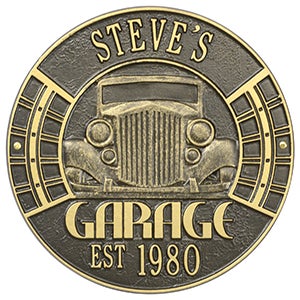 Vintage Car Personalized Aluminum Garage Plaque - Bronze/Gold - 15807D-OG