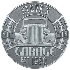 Vintage Car Personalized Aluminum Garage Plaque - Pewter/Silver - 15807D-PS