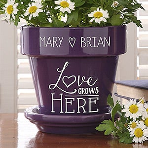 Love Grows Here Couples Personalized Flower Pot- Purple - 16513-P