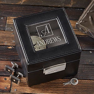 Square Monogram Engraved Leather 2 Slot Watch Box - 16855