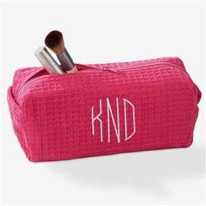 Embroidered Pink Waffle Weave Makeup Bag - 17001-P