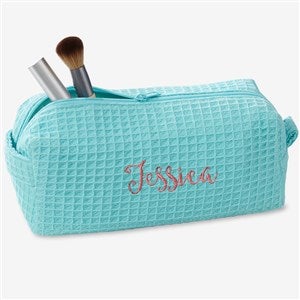 Embroidered Mint Waffle Weave Makeup Bag - 17001-M