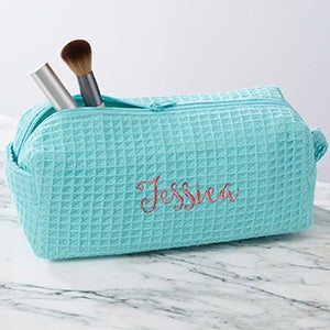 Embroidered Mint Waffle Weave Makeup Bag - 17001-M