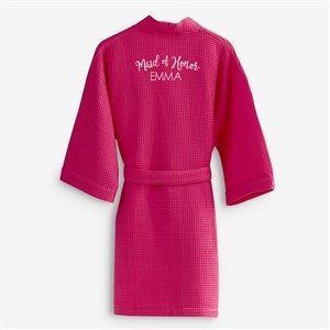 Bridal Party Embroidered Pink Waffle Weave Kimono Robe - 17394-RP