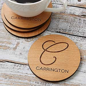 Initial Accent Engraved Wood Coaster - 17438
