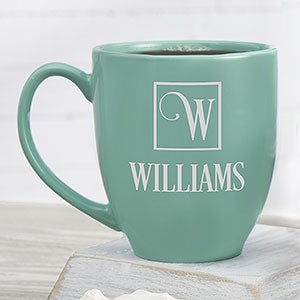 Square Monogram Personalized 16 oz. Bistro Mug- Aqua - 17716-A