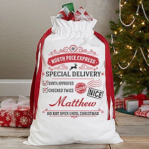 Special Delivery From Santa Personalized Canvas Drawstring Santa Sack - 17846