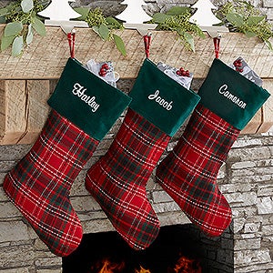 Holiday Plaid Personalized Stocking - 17895