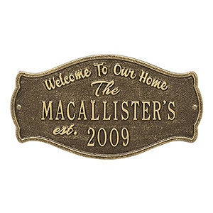 Fluted Arch Personalized Aluminum Welcome Plaque- Antique Brass - 18029D