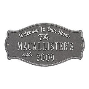 Fluted Arch Personalized Aluminum Welcome Plaque- Pewter Silver - 18029D-PS