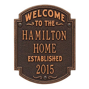 Heritage Welcome Personalized Aluminum Plaque- Oil Rubbed Bronze - 18034D-OB