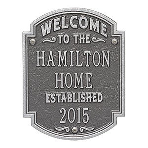 Heritage Welcome Personalized Aluminum Plaque- Pewter Silver - 18034D-PS