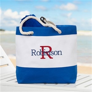 All About Me Embroidered Beach Bag-Blue - 18420-B