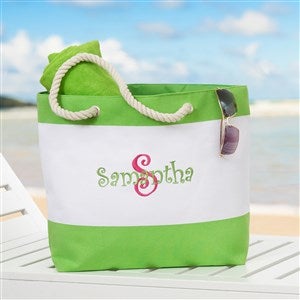 All About Me Embroidered Beach Bag-Green - 18420-G