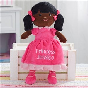 Pretty Pink Embroidered Doll - Dark Skin  Dark Hair - 18453-D
