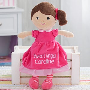 Pretty Pink Embroidered Doll - Light Skin  Brown Hair - 18453
