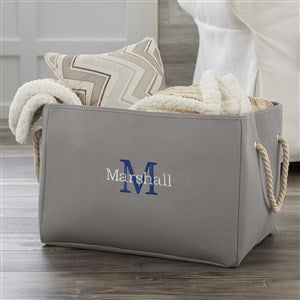 Initially Yours Embroidered Storage Tote- Grey - 18680-G