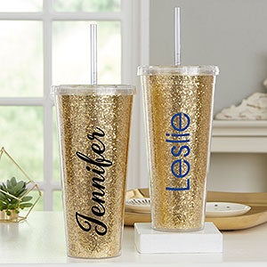 Personalized 22oz Insulated Tumbler - Glitter & Gold - 18821-T