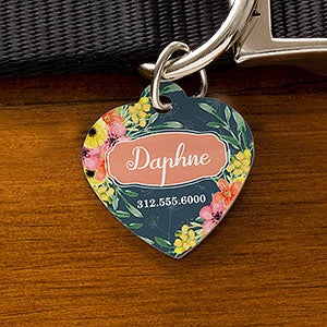 Floral Personalized Dog ID Tag - Heart - 19037-H
